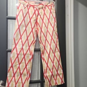 Stylish Red and Cream Women's Cropped Pants